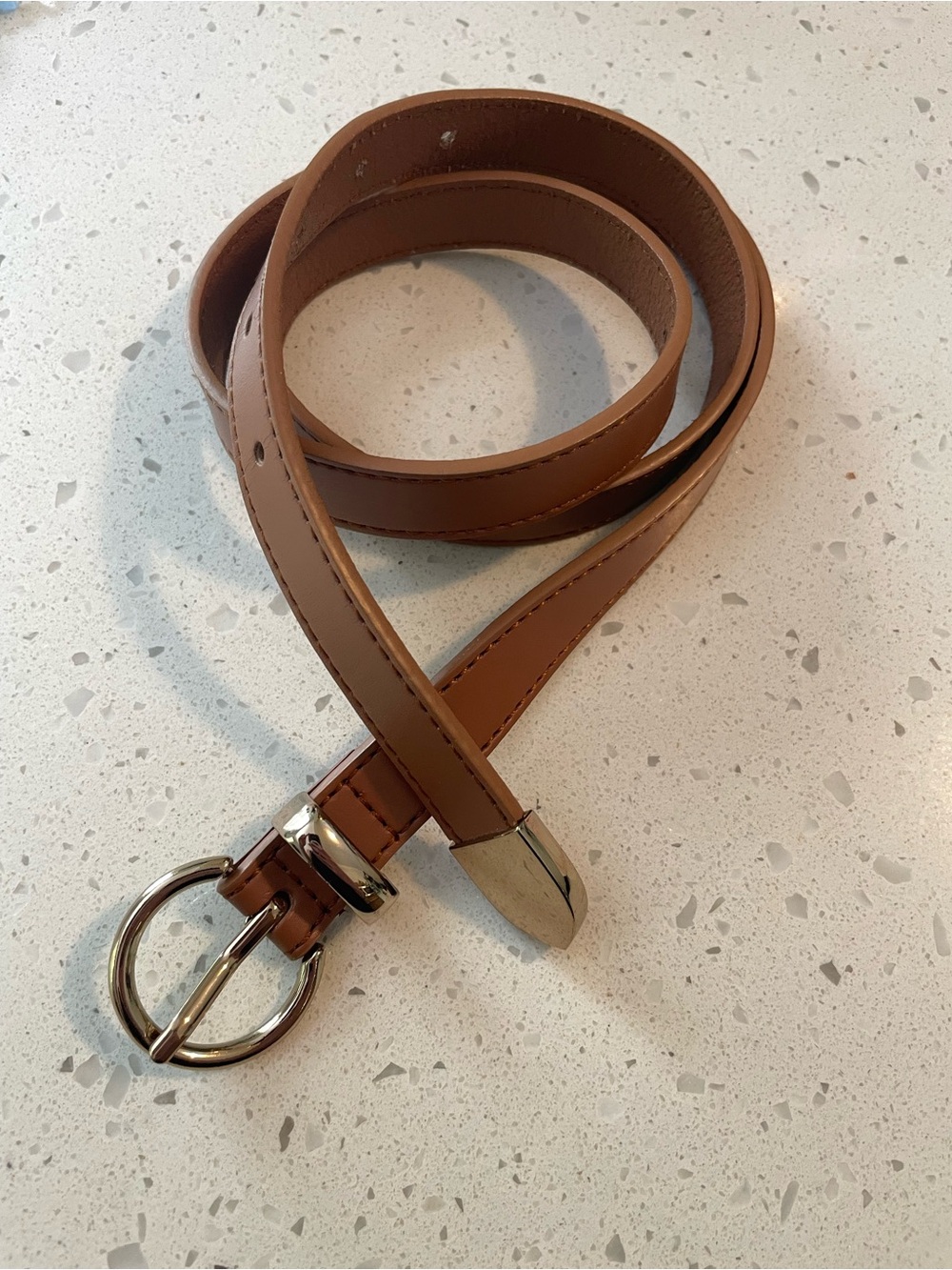 J. Crew Tan Leather Belt with Round Gold Buckle